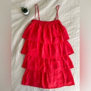 Coral Tiered Ruffle Dress Summer Sundress Flowy Midi Size XS
